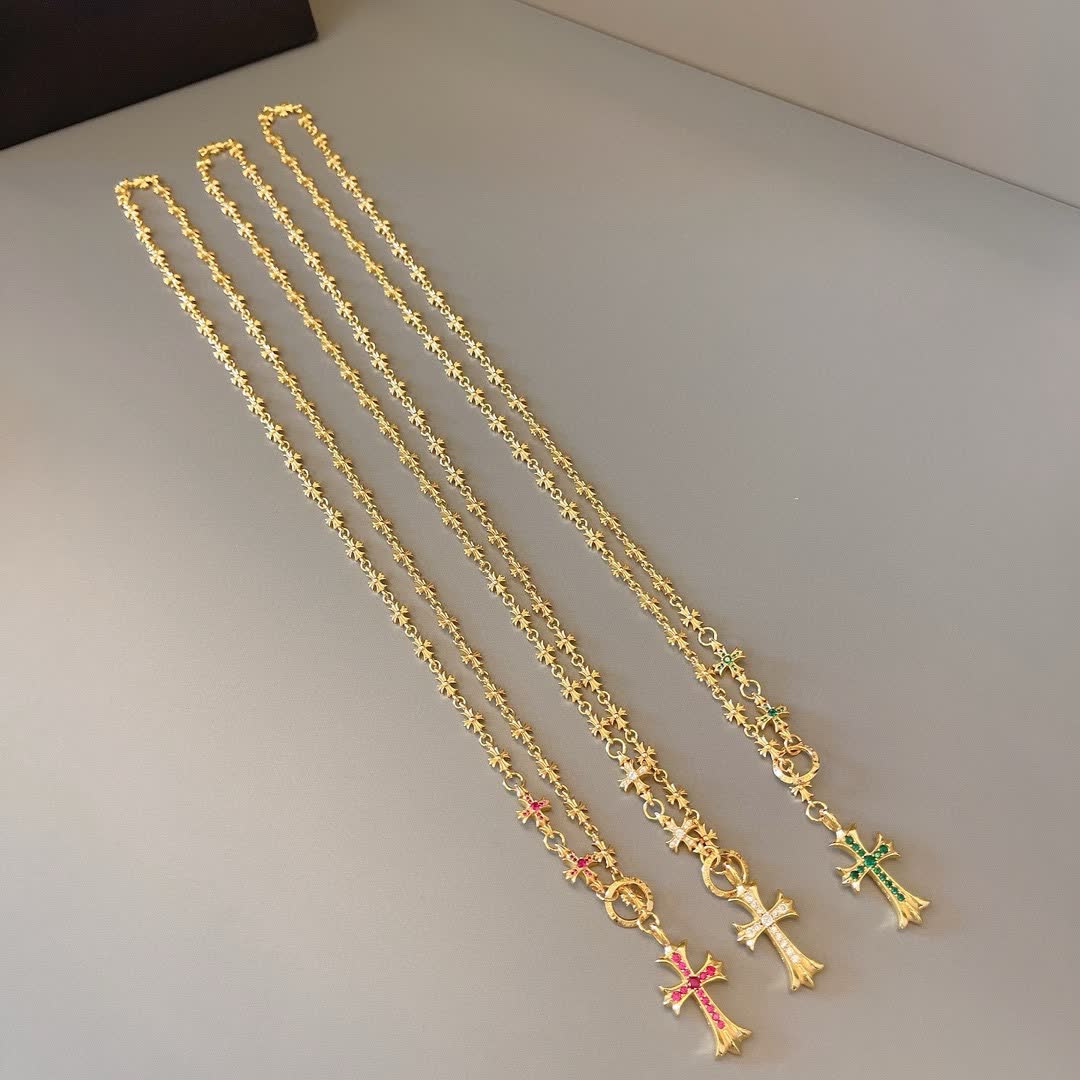 Chrome Hearts Gold Star Chain with Cross Pendants